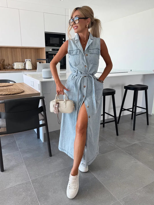 Jessica™ | Lång Denimklänning
